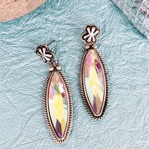 Iridescent Silvertone‎ Flower Earrings